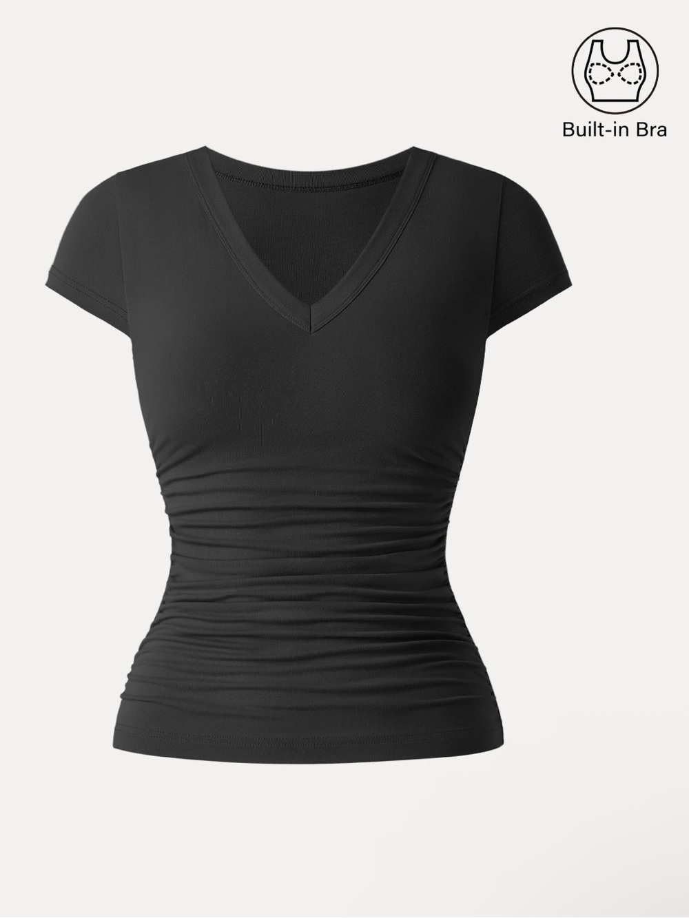 OGL Eco-SkinKiss® Elevated V-neck Side Ruched Cap Sleeve Bra Tee - Black